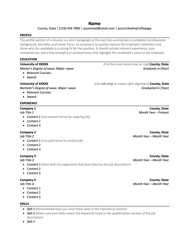 Resume template preview